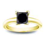 Yaffie ™ Bespoke 3/4ct Princess Cut Black Diamond Solitaire Engagement Ring in Gold