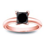 Yaffie ™ Bespoke 3/4ct Princess Cut Black Diamond Solitaire Engagement Ring in Gold
