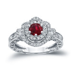 Gold and Diamond-Adorned Ruby Engagement Ring