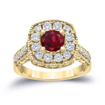 Engage in Radiance: Yaffie Gold Ruby and Diamond Halo Ring