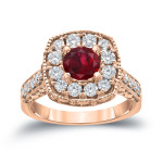 Engage in Radiance: Yaffie Gold Ruby and Diamond Halo Ring