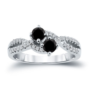Yaffie™ Custom 2-Stone Black Diamond Engagement Ring with 3/4ct TDW in Gold