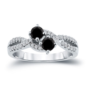 Yaffie ™ Custom-Made 2-Stone Black Diamond Engagement Ring: 3/4ct TDW in Gold