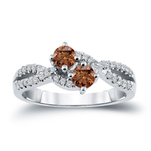 Golden Love: 3/4ct TDW Brown Diamond 2-Stone Engagement Ring by Yaffie