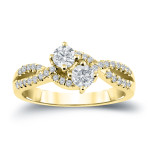 Yaffie Gold Engagement Ring with 2 Sparkling Diamonds, 3/4ct Total