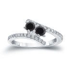 Yaffie ™ Custom Made Black Diamond Engagement Ring - 2 Stones, 3/4ct TDW, Round Cut and Gleaming in Gold