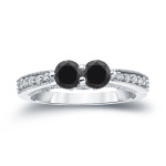 Yaffie ™ Custom Made Black Diamond Engagement Ring - 2 Stones, 3/4ct TDW, Round Cut and Gleaming in Gold