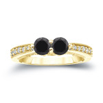 Yaffie ™ Custom Made Black Diamond Engagement Ring - 2 Stones, 3/4ct TDW, Round Cut and Gleaming in Gold