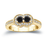 Yaffie Custom 2-Stone Black Diamond Engagement Ring - Sparkling 3/4ct TDW in Lustrous Gold