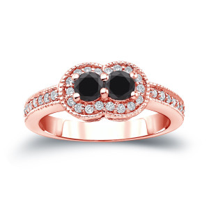 Yaffie Custom 2-Stone Black Diamond Engagement Ring - Sparkling 3/4ct TDW in Lustrous Gold