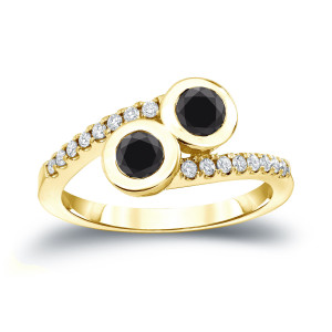 Yaffie Custom 2-Stone Black Diamond Engagement Ring - Sparkling 3/4ct TDW in Lustrous Gold