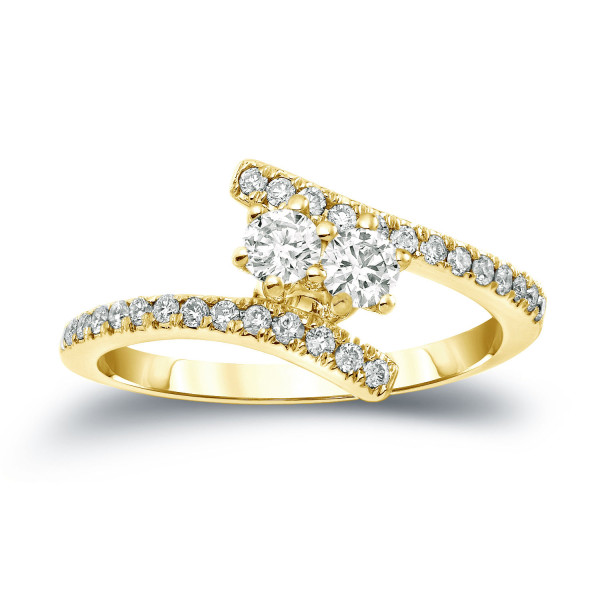 Yaffie Gold 0.75ct TDW Double Round Diamond Proposal Ring
