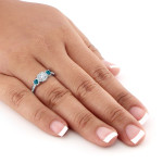 Blue & White Diamond Halo 3-Stone Engagement Ring with Yaffie Gold, 3/4ct TDW