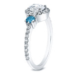 Blue & White Diamond Halo 3-Stone Engagement Ring with Yaffie Gold, 3/4ct TDW