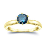 Sparkling Blue Diamond Solitaire Engagement Ring - Yaffie Gold 3/4ct TDW