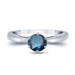 Sparkling Blue Diamond Solitaire Engagement Ring - Yaffie Gold 3/4ct TDW