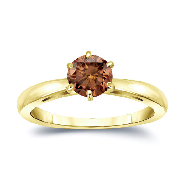Sparkling Brown Diamond Solitaire Engagement Ring - Yaffie Gold 3/4ct TDW
