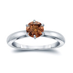 Sparkling Brown Diamond Solitaire Engagement Ring - Yaffie Gold 3/4ct TDW