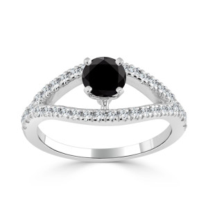 Custom Yaffie ™ Engagement Ring with 3/4ct TDW Black Round Diamonds in Gold