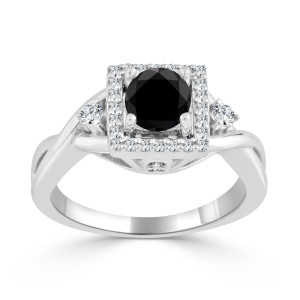 Yaffie ™ Custom-Made Black Round Diamond Halo Engagement Ring with 3/4ct TDW in Gold
