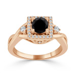 Yaffie ™ Custom-Made Black Round Diamond Halo Engagement Ring with 3/4ct TDW in Gold