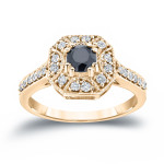 Yaffie™ Custom Black and White Diamond Cluster Engagement Ring - 3/4ct TDW in Gold