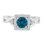 Blue Diamond Halo Engagement Ring with Yaffie Gold, 3/4ct Diamond