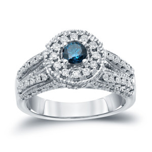Blue Halo Diamond Engagement Ring with 3/4ct TDW by Yaffie Gold