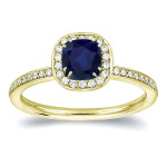 Sapphire and Diamond Halo Ring with Yaffie Gold Scintillation - 1.05 Carats TDW