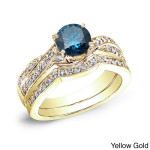 Fall in Love with Yaffie Blue and White Diamond Bridal Set - 3/4ct TDW