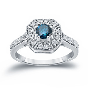 3/4ct TDW Yaffie Gold Blue & White Diamond Engagement Ring
