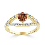 Brown Round Diamond Engagement Ring - Yaffie Gold 3/4ct TDW