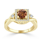 Golden Yaffie: Brown Diamond Halo Ring with 0.75ct Total Weight