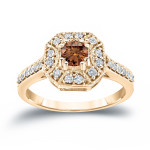 Brown and White Diamond Engagement Ring with Yaffie Gold Sparkle (3/4 ct)