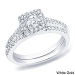 Princess Cut Diamond Halo Bridal Ring Set - Yaffie Gold, Certified 3/4ct TDW