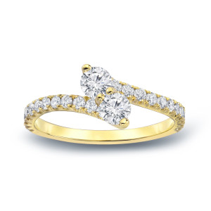 Gold Yaffie Ring with 3/4ct TW Diamond in 2-Stone 3-Prong Setting for Engagement