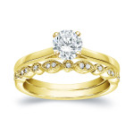 Vintage-inspired Wedding Ring Set featuring Yaffie Gold and 3/4 Carat Total Diamond Weight.