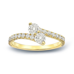 Engagement Ring- Yaffie Gold with 2 Round Cut Diamonds, 3-Prong Setting and 3/4ct TDW