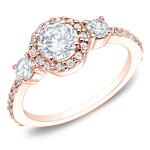 Shop the Exquisite Yaffie Gold 3-Stone Halo Engagement Ring with 3/4ct TDW Round Diamonds