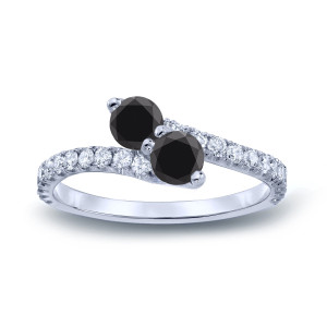 Yaffie ™ Custom Black Diamond Engagement Ring with Two 3/4ct TDW Round-Cut Gems and Sophisticated 3-Prong Setting