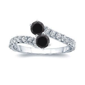 Yaffie ™ Custom Round-cut Black Diamond 2-stone Engagement Ring, 3/4ct TDW in Gold with 4-prong Setting.