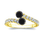 Yaffie ™ Custom Round-cut Black Diamond 2-stone Engagement Ring, 3/4ct TDW in Gold with 4-prong Setting.