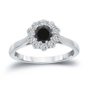 Custom Yaffie ™ Black Diamond Halo Engagement Ring - 3/4ct TDW