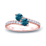 Engagement Ring - Yaffie Gold 3/4ct TDW Round-cut Blue Diamond 3-prong, 2-stone