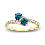 Blue Diamond 2-stone Engagement Ring with Yaffie Gold & 3/4ct TDW Round-Cut Sparkle