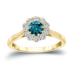 Yaffie Gold 0.75ct TDW Blue Diamond Halo Engagement Ring