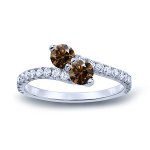 Brown Diamond 2-stone Engagement Ring with Yaffie Gold 3/4ct TDW and 3-prong Setting