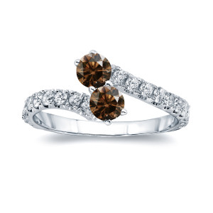 Brown Diamond Engagement Ring with Yaffie Gold and 2 Round-Cut Stones