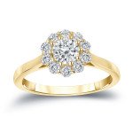 Gold Halo Diamond Ring with 3/4ct TDW Round-cut Sparkle