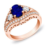 Gold Sapphire and Diamond Engagement Ring with Yaffie Flair - 0.75ct TDW